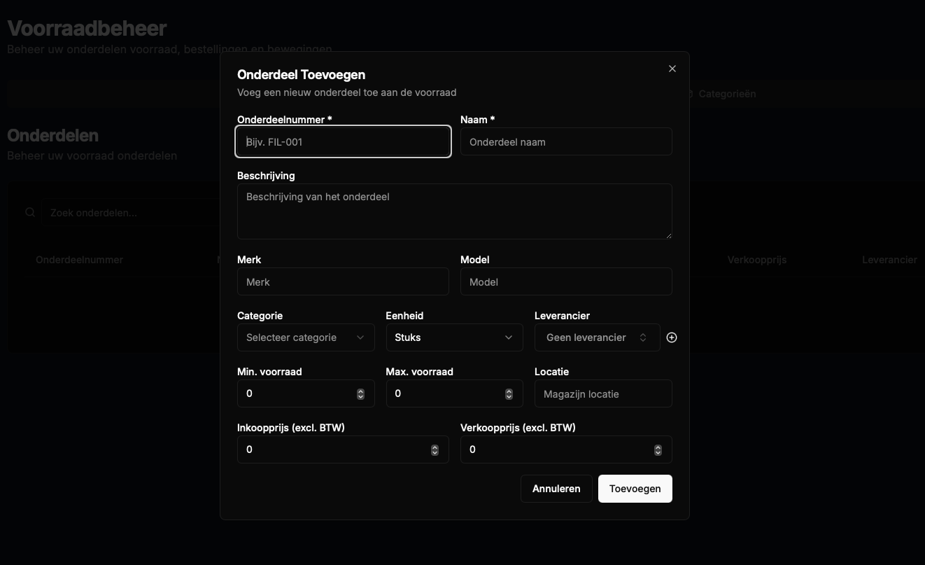 Onderdelen voorraad toevoegen (dark)